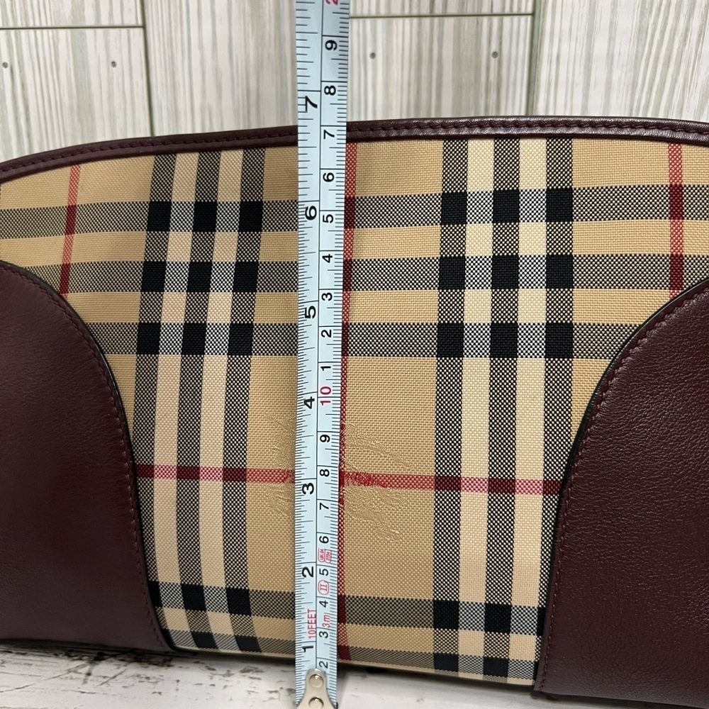 Burberry Nova Check Crossbody Clutch Bag Plaid Burgundy Leather Trim - Picture 8 of 12